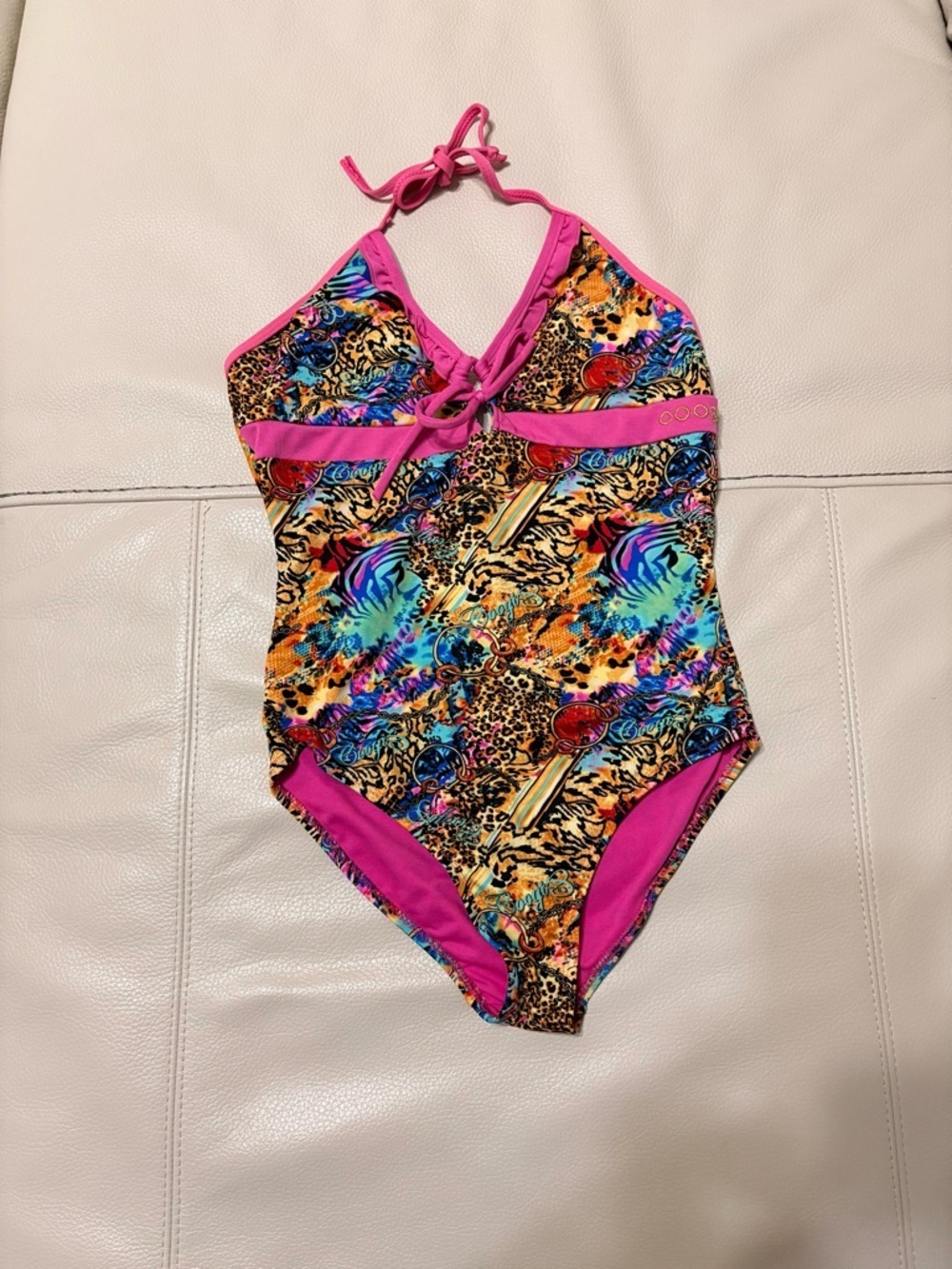 Coogi Girls' Pink Trim Multicolor One-Piece Swimsuit Size 16 - Picture 2 of 6